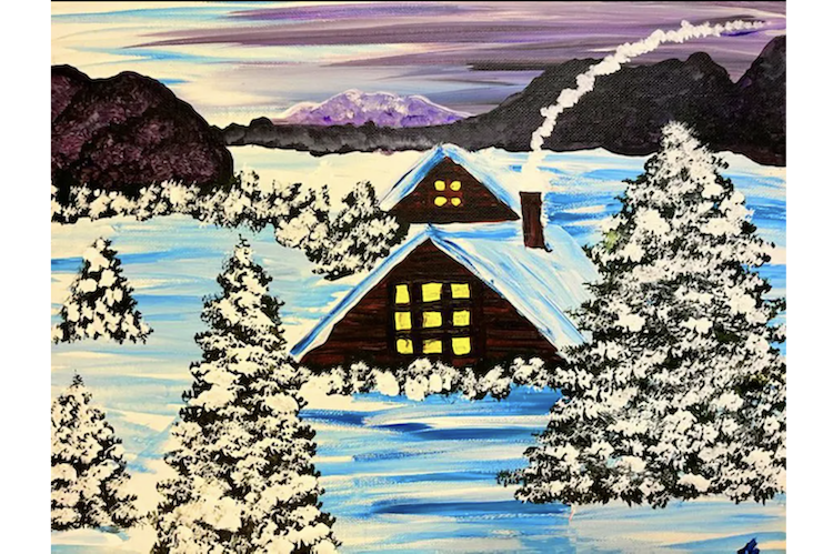 Winter Cabin II Beginner Painting Classes San Diego CourseHorse